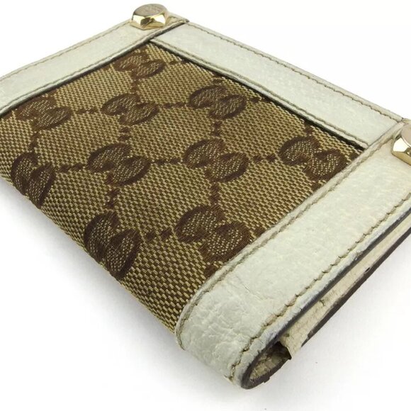 AUTHENTICITY GUARANTEED GUCCI card case GG canvas beige white canvas ?~ leather - Picture 2 of 9